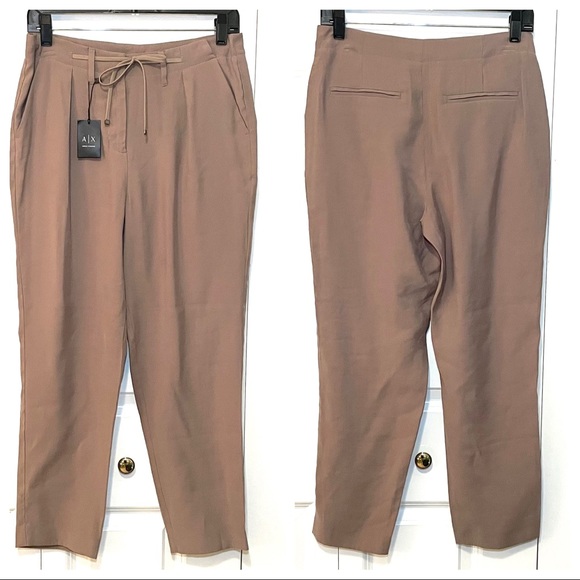 A/X Armani Exchange Pleat Drawstring Trouser Beige Size 4 Tan Pants - Picture 2 of 10